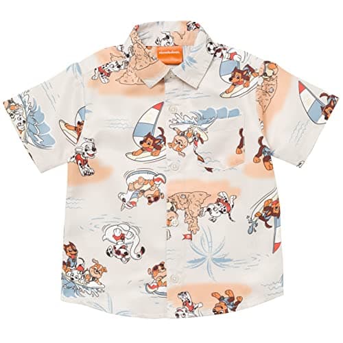 Paw Patrol Rubble Marshall Chase Big Boys Hawaiian Button Down Shirt Khaki 10-12