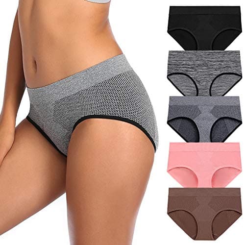 Ocojoce Womens Underwear Women's Hipster Panties Seamless Soft Breathable Womens Brief Nylon Women's lingerie Hipster Teen Panties for Women 5-Pack(Multicolored A, Medium)