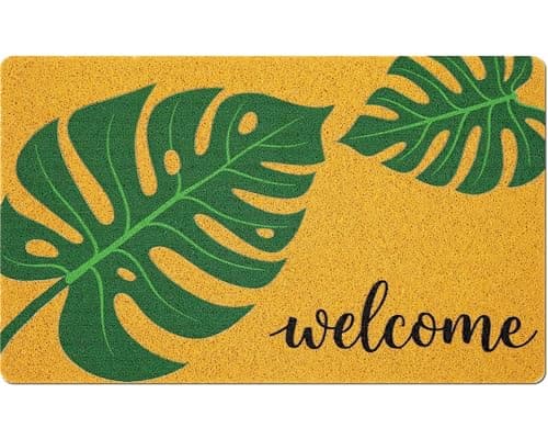 Mindsoft Summer Welcome Mat, Monstera Leaf Doomat, Tropical Botanical Non-Slip Floor Mat, Boho Tropical Green Decorative Rug for Holiday, Front Door, Entryway, Home, Outdoor, 18 x 30 Inch
