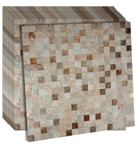 YMMXGE Peel and Stick Metal Backsplash Tile Stick on Kitchen 3D Wall Decor Aluminum Mosaic Tiles for Bathroom, 11.81"x11.81"x0.15" (10, Yellow Stone + Printed Yellow)