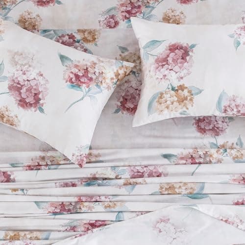 DAUAOTO California King Cotton Sheets Set Printed Bedding Sets, Floral Pattern Bedlinen for Cal King Mattress Up to 14" Deep, Hydrangea Blush