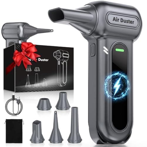 Godboat Compressed Air Duster - 150000RPM Electric Air Dusters for Cleaning, 4-Gear Turbo Blower Fan, Mini Keyboard Cleaner with LED Light, 8000mAh Rechargeable, Tech Gift for Car, PC, BBQ, Leaf, Gray