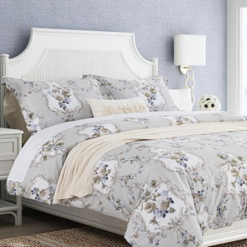 DAUAOTO Full Size 82"X86" Duvet Cover Set, 100% Cotton Printed Bedding Bedlinen Set, Classical Pattern, Rococo Gray