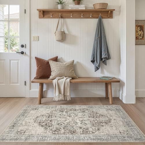 Tortania Area Rug Living Room Rugs - 3x5 Washable Boho Rug Vintage Oriental Distressed Farmhouse Small Thin Indoor Carpet for Living Room Bedroom Under Dining Table Home Office - Brown Blue