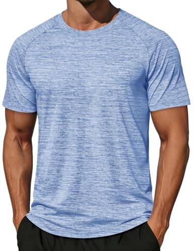 MAGCOMSEN Shirts for Men Quick Dry Lightweight T-Shirt Athletic Gym Workout Shirts Summer Crew Neck Short Sleeve Tee LtBlue M