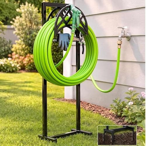 Garden Hose Holder Stand for Outside w/ 4-Spike Base, Holds upto 160ft