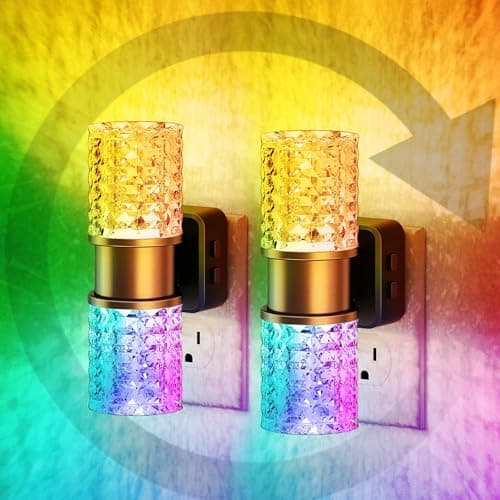 JandCase Night Lights Plug into Wall,2 Pack Color Changing Night Light for Kids, 3000K+RGB LED Nightlight with Dusk to Dawn Sensor, 10/50/100LM Adjustable Brightness for Rooms Decor