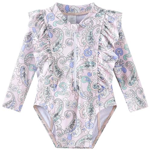 LIBREDGE Toddler Girls Rashguard 3t Swimsuit Bathing Suit Summer Kids Swimwear Sundance Purple Paisley 3T