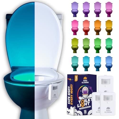 Mind-Glowing Toilet Light with Motion Sensor - Toilet Bowl Night Light with 16 Color Changing LED, 5 Stage Dimmer - Funny Gag Gifts for Men, Dad - Cool Kids Bathroom Accessories