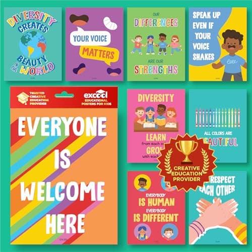 EXCOOL CLUB Diversity Posters For Classroom - Everyone Is Welcome Here Multicultural Decorations, Kindness Quotes Motivational Poster For Elementary Middle School, Inclusion Teacher Must Haves