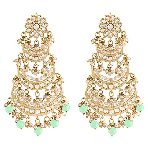 Aheli Oxidised Indian Traditional Bollywood Long Chandbali Dangle Earrings Glided with Kundan & Pearls Gift for Women
