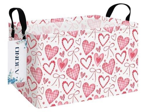 ONOEV Rectangular Pink Love Girl Basket Waterproof Storage Bin Gift Basket Children's Toy Organizer Box Room Love Decoration(Pink Hearts)