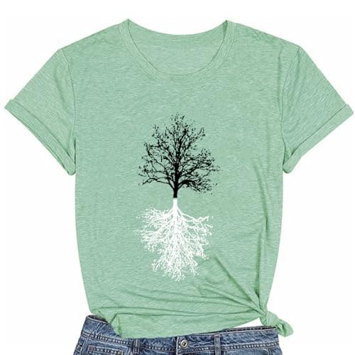 Hike Shirts for Women Funny Camping Clothes Novelty Graphic T Shirt Soft Casual Adventure Awaits Tshirt, Bean Green X-Large