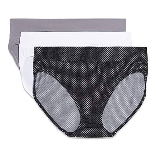 Warner's womens Blissful Benefits Dig-free Comfort Waistband Microfiber Hi-cut 3-pack 5138w Underwear, Black White Pindot Print/ White/ Smoked Pearl, Medium US
