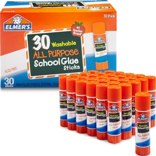 Elmer's All Purpose School Glue Sticks, Acid-Free and Washable, Clear, 7 Grams, 30 Count - Craft Projects, Poster, Classroom Supplies, #1 Teacher Brand