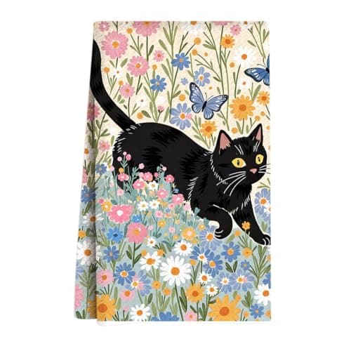 VYXVYX Cat Kitchen Towels Cat Hand Towel Kitchen Hand Towel Flower Dish Towels for Bathroom Kitchen Home Office Farmhouse Apartment Stove Oven 14 x 24 Inch