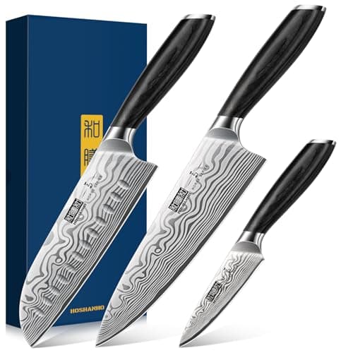 HOSHANHO 3 Pcs Knife Set, Professional Kitchen Knife Set, Pakkawood Handle