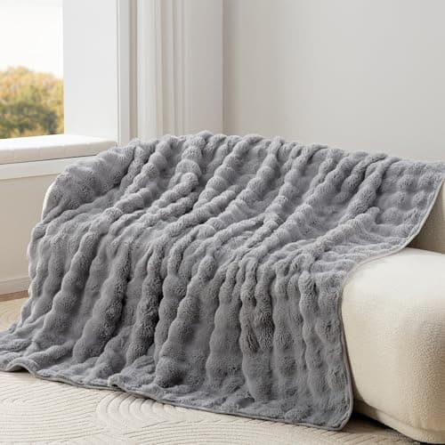 Berkshire Faux Fur & Velisse Reversible Blanket - Ultra Soft Plush Blanket for Couch and Bed, Luxury Fluffy Sofa Decor, 90" x 108", Chateau Grey