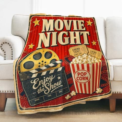 Levens Movie Theme Blanket Gifts for Women Girls Boys 60"x80", Popcorn Cinema Print Decoration for Home Bedroom Living Room All Seasons, Soft Comfort Smooth Lightweight Throw Plush Blankets Red Twin