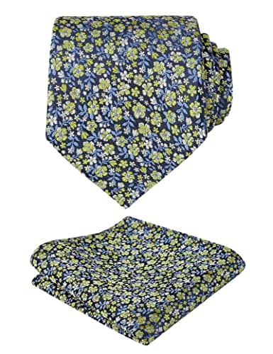 Alizeal Mens 3.15'' Floral Tie Pocket Square, Navy+Yellow