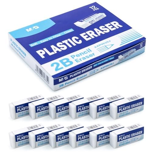 M&G 12 Pack White Erasers Bulk, Small Rubber Pencil Erasers for Kids School Students Office, 1.7 x 0.7 Inches Soft Art Erasers for Drawing Sketching (New Packaging)