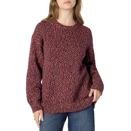 Amazon Essentials (Demi's Pick) Women's Oversized-Fit Multi-Color Heavyweight Crewneck Sweater, Burgundy Marl, XX-Small