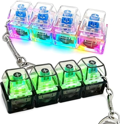 2 Pack Keyboard Fidget Keychain,4-in-1 Stress Relief ClickerToy with LED Lights,Keyboard Button Finger Clicker for Anxiety Relief (Transparent)