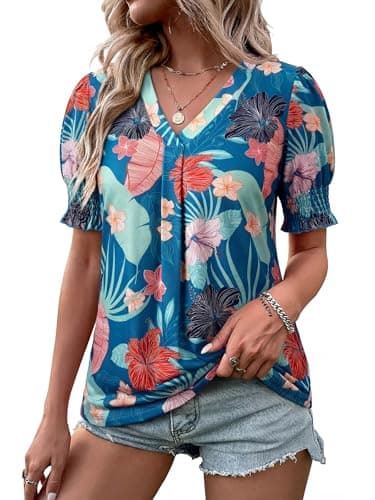 ZXZY Womens Hawaiian Tops and Blouse Ruffle Short Sleeve Floral Shirts