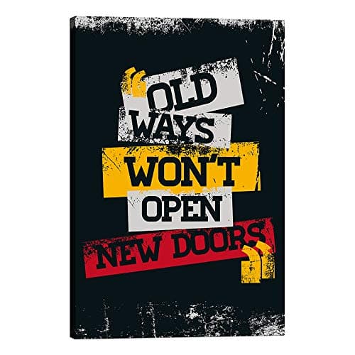Old Ways Won't Open New Doors-Inspirational Quote Paintings Canvas Pictures Office Wall Art Motivational Posters Colorful Artwork Wooden Framed Home Decor Gallery Wrapped Easy to Hang-12x16 in