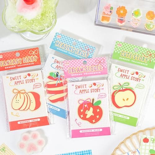 200 Sheets Cute Apple Theme Journal Scrapbook Paper, 4x3 Inch Decorative Paper for Handmade Journals, DIY Scrapbooking, Diary Decoration, 4 Packs (50 Sheets/Pack) - Sweet Apple Story Collection