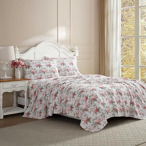 Laura Ashley - Full Sheet Set, Buttery-Soft Bed Sheets with a Naturally Silky Smooth Cotton Sateen Lightweight Feel - Matching Pillowcases & Fitted Sheet (Bettinas Blooms Red)