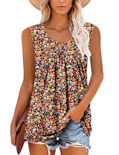 MODARANI Tunic Tops for Leggings Babydoll Summer Tops for Women 2024 Sleeveless Tank Top Orange XL