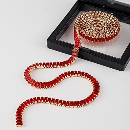 YoungJewl 1 Yards Zircon Rhinestones Close Chain Beaded Crystal Trim By The Yard for Sewing Craft DIY Decoration（7X3MM Red）