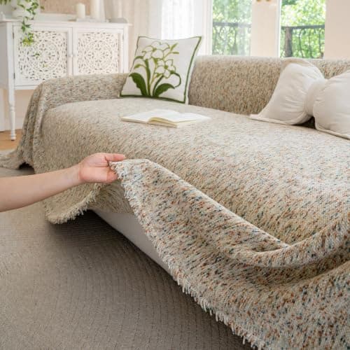 ROOMLIFE Boho Beige Thickened Couch Cover for Dogs,Washable Soft Breathable