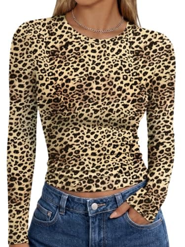 Trendy Queen Womens Long Sleeve T Shirts Fall Basic Tops Leopard S