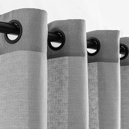 VOILYBIRD Light Grey Linen Curtains Black Grommets Sheers Curtains 63 Inches Long for Bedroom Farmhouse Drapes Basketweave Slub Texture, 52”W x 63”L, 2 Panels