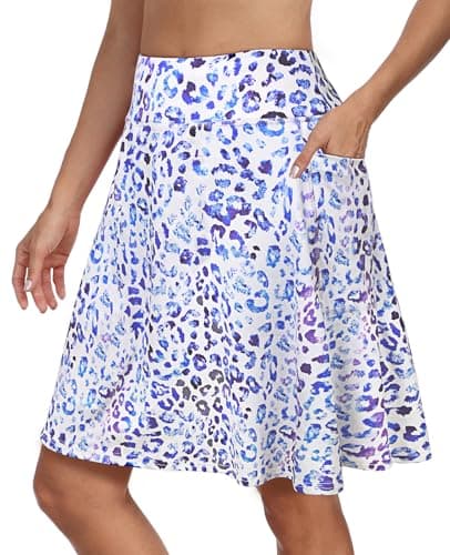 KORALHY Golf Skorts for Women with 4 Pockets 20" Knee Length Skirts Tennis Athletic Casual Skorts with Shorts Blue Purple Leopard XL