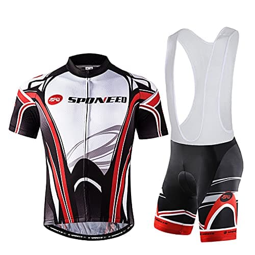 Mens Cycling Bibs Shorts and Shirt Bicycle Suits Padded Biking Uniforms Gear US M Black Red