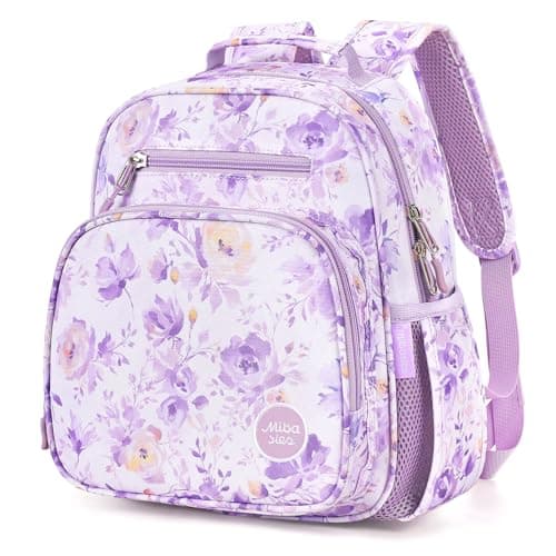 mibasies Toddler Backpacks for Girls 2-4: Little Kid Bookbag for Preschool Prek Daycare Purple Flower