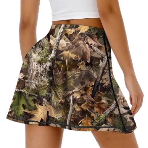Hunting Camo Tennis Golf Skirts High Waisted with Pockets Inner Shorts for Athletic Skorts Workout Running Pickleball M