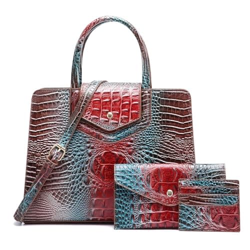 Makcr Joacbv Women Embossed Pattern Satchel Handbags Wallet 3 pcs Set Crossbody Tote Top Handle Vegan Leather Ladies Bag