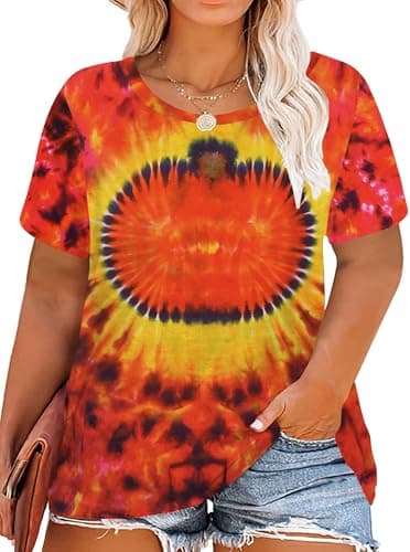 QAUN Women Plus Size Halloween Shirts Pumpkin Tshirt Fall Graphic Tops