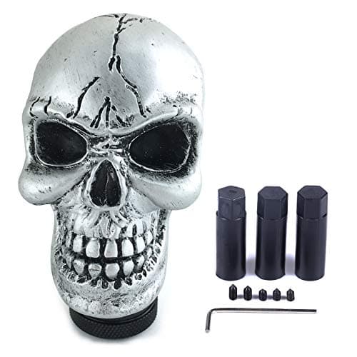 Arenbel Car Gear Lever Grip Knobs Skull Head Racing Shift Stick Manual Shifter Handle Fit Most Auto Manual Vehicles, Silver