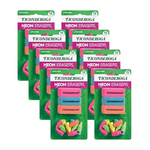 Ticonderoga Erasers, Neon, 15 Count (Pack of 8) (38931SP)