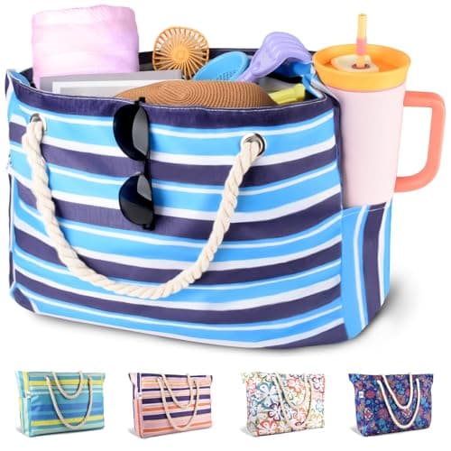 CaCTOUR Large Beach Bag Women,Beach Bags Waterproof Sandproof with Zipper Wet Pocket,Beach Tote Pool Bag for Swim Gym Travel (Blue)