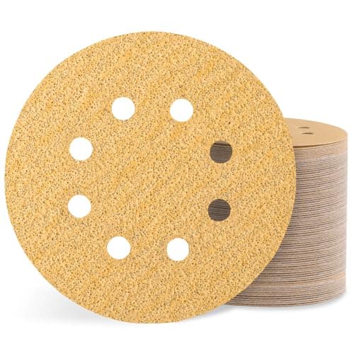 Szarint 100 PCS 320 Grit 5 Inch Sanding Discs, Hook and Loop Gold Round Sandpaper for Random Orbital Sander