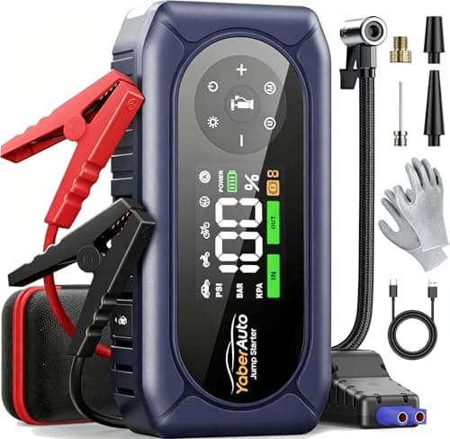 YaberAuto Jump Starter with Air Compressor 4500A 150PSI Portable Car Battery Jump Starter (9L Gas/8L Diesel), 12V Jump Box for Battery Car Jumper Starter with Jumper Cables, Insulated Gloves, Lights