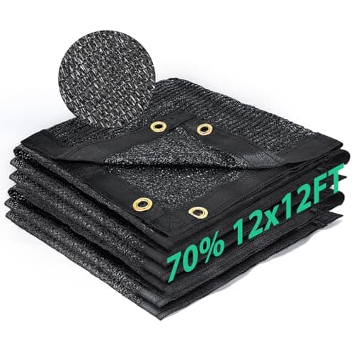 Kesfitt 70% Shade Cloth 12x12 ft, Breathable HDPE Mesh Sun Shade Tarp for Garden & Greenhouse, UV Resistant Outdoor Shade Fabric with Copper Grommets for Plants, Patio, Yard