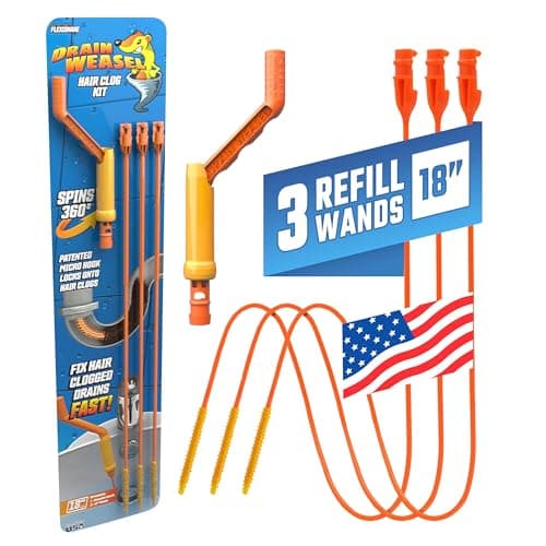 FlexiSnake Drain Weasel Sink Snake Hair Clog Remover Tool Kit, 3 Wands