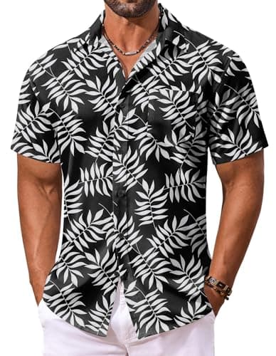 COOFANDY Men's Hawaiian Shirt Sleeve Printed Casual Button Down Summer Beach Shirts
